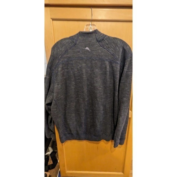 Tommy Bahama Sweater pullover Mens Large Grey Quarter Zip Long Sleeve - Picture 2 of 4